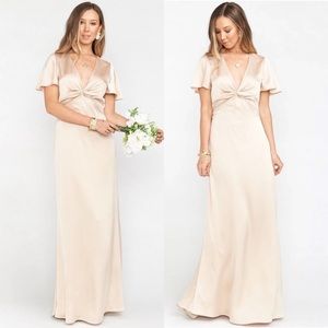 Show Me Your Mumu Rome Twist Gown Champagne Luxe Satin Large *Flawed*